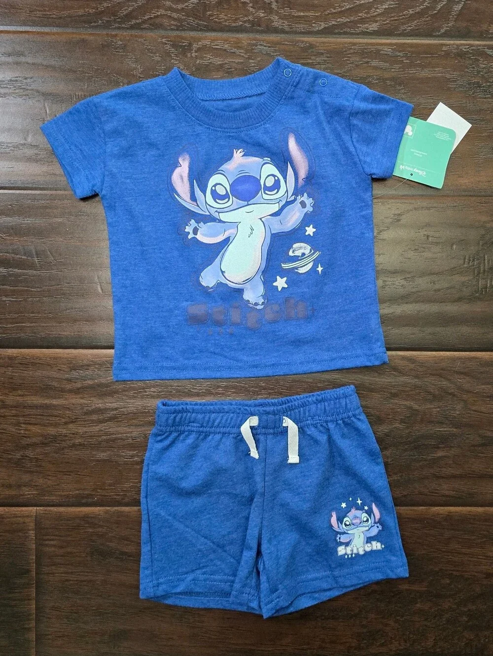 NWT Disney Stitch Boys Blue 2 Piece Short Shirt Set 6-9M